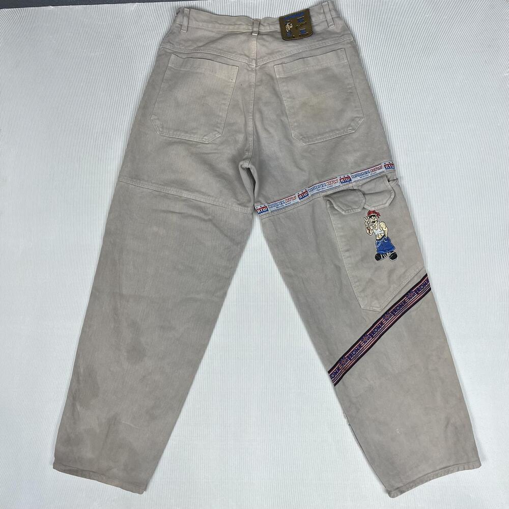 Vtg Bronx Jeans Mens 32x30 Beige Relaxed Straight Leg Embroidered Hip Hop Jeans
